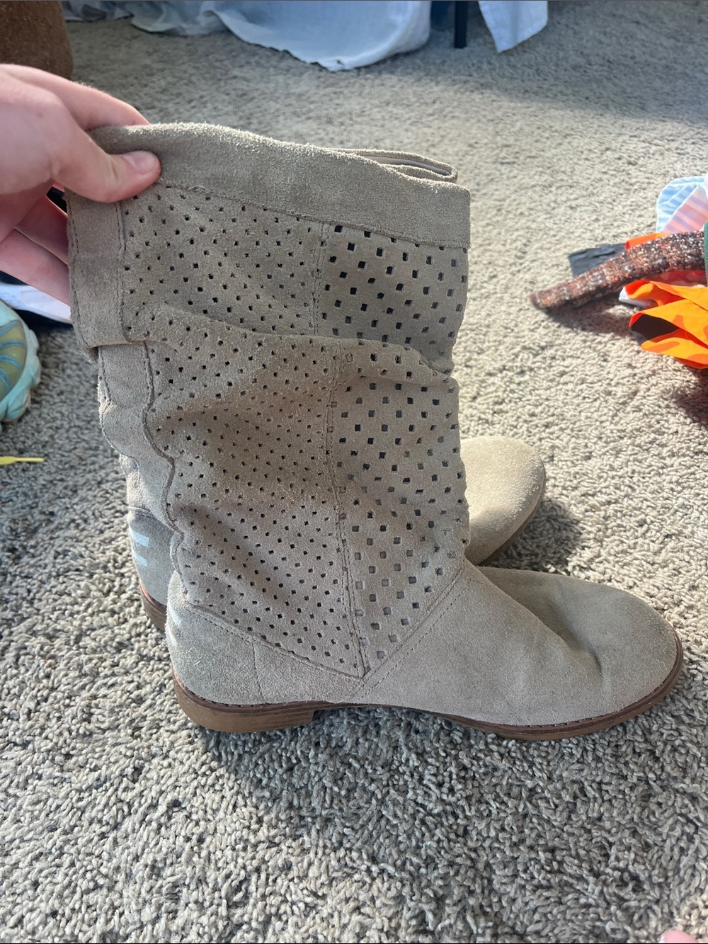 Toms Taupe Perforated Suede Mid-Calf Boots